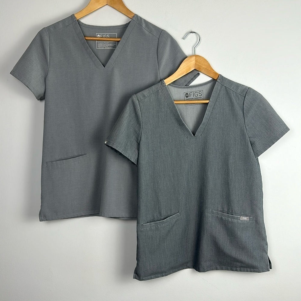 Bundle Figs Scrub Tops Casma Gray and Graphite Size XS Medical Uniform Nurse
